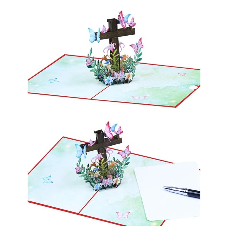 Religious Crosses Easters Card,3D Popup Easters Card,Religious Sympancy Card,Condolence Card with Message Note Envelope