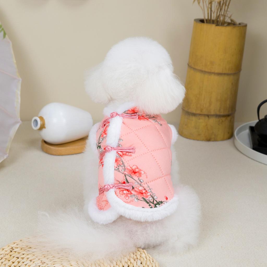 New Year Chinese Style Pet Dog Tang Suit Warm Winter Vest Jacket Small Dogs Festival Costume Outfits