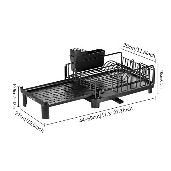 Dish Drainage Rack Carbon Steel Double-layer Retractable Cup And Cutting Board Holder Bowl Plate Tableware Sink Kitchen Utensil Drying Organizer