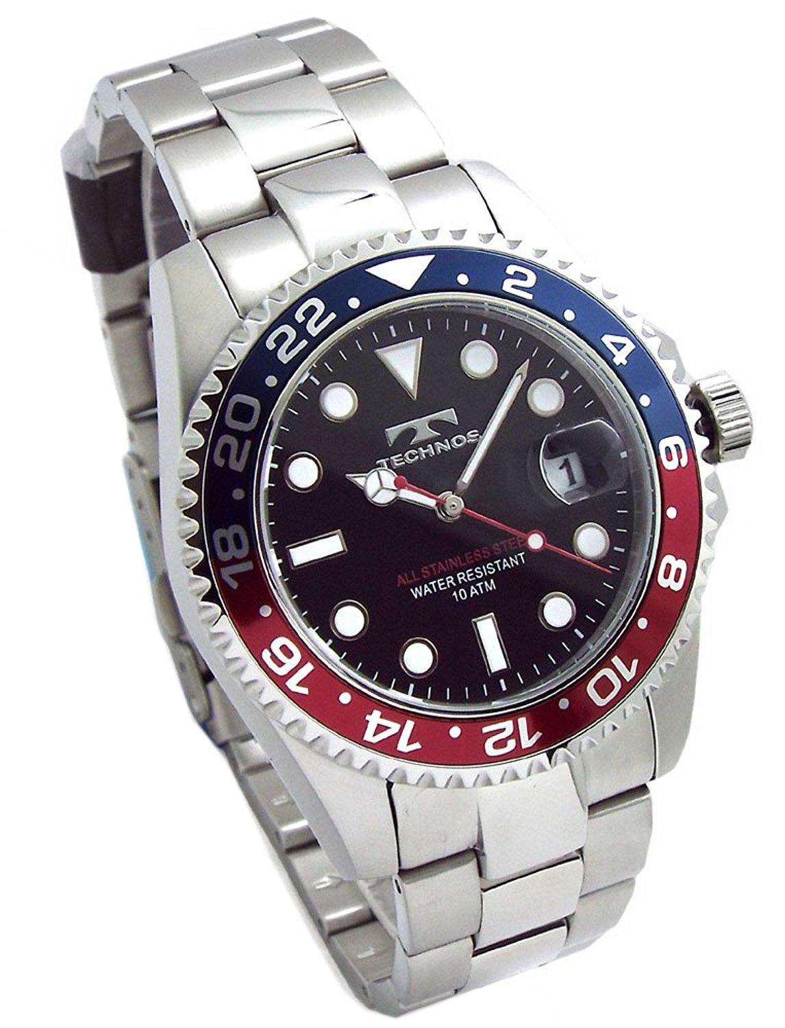 

TECHNOS Мужские часы Часы для дайвинга Вращающийся безель Водонепроницаемость 10 АТМ Черный циферблат Синий/Красный безель Инструмент для регулировки ремешка Набор SM-412-NB чёрный