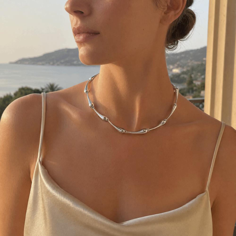 Zinc Zinc Alloy Bamboo Joint Chain Silver Color Snake Bone Chain New Trendy Punk Necklace  Music Festival