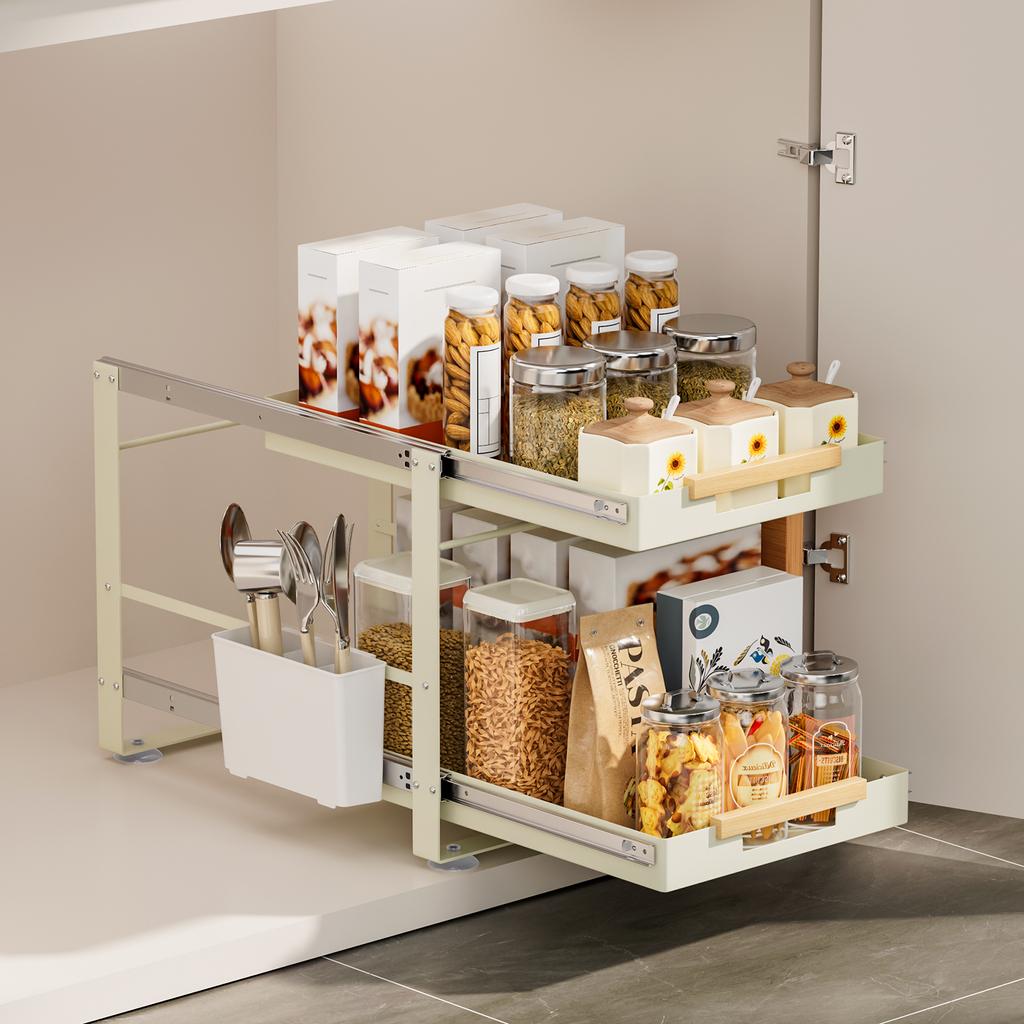 Door-Shaped Gold Double-Layer Pull-Out Storage Rack