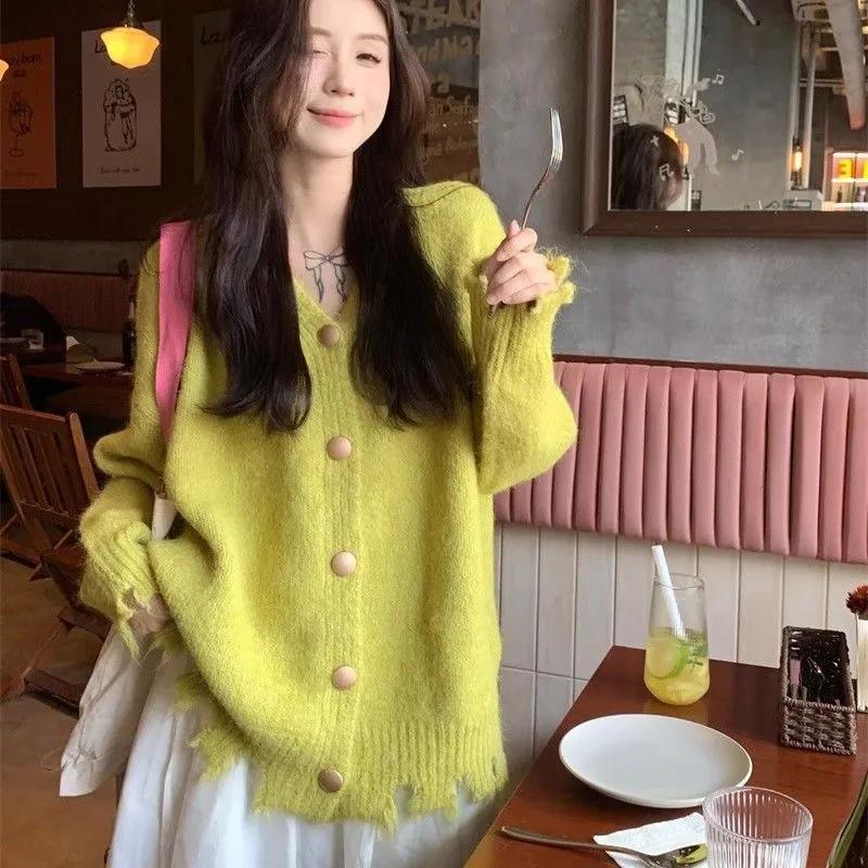 

Long-sleeved Sweater Jacket for Women s Halter Neck V-neck Tassel Fashion Cardigan Top S зелений