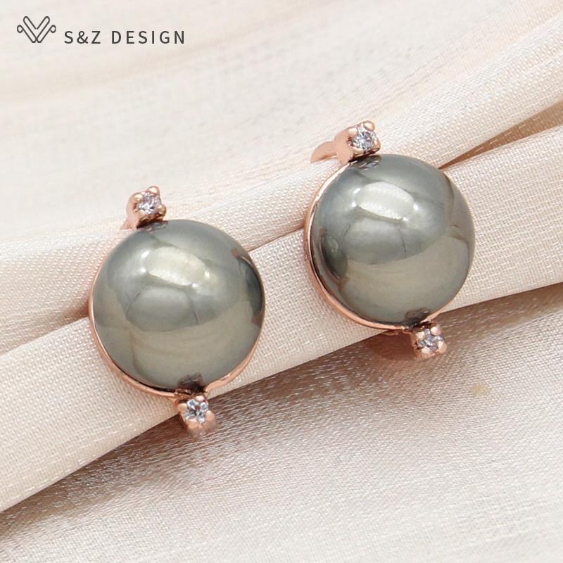 Mote Runde Simulert-perle Dråpeøreringer For Kvinner Bryllup Rose Gull Farge Cubic Zirconia Smykker Eardrop