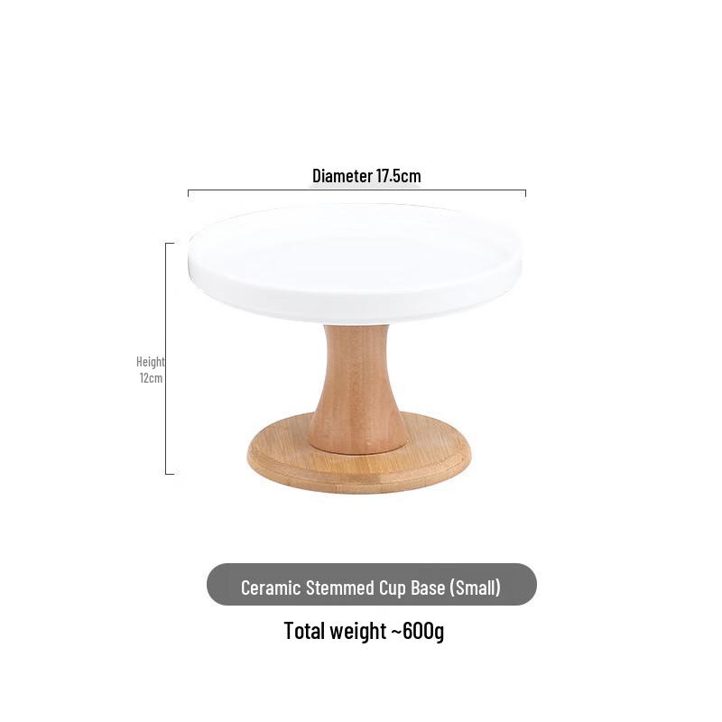 High-Footed Ceramic Cake and Fruit Plate with Wood Stand