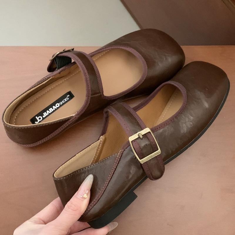 

Fashion Retro Round Toe Buckle Mary Jane Shoes Fashion Narrow Strap Square Heel Dress Women Shoes Outdoor Non-slip Comfort Slide Sandals 35
