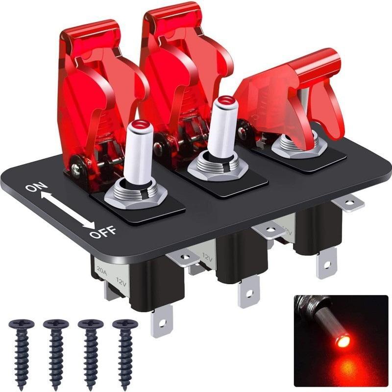 24V 12V Schalterpanel Rennwagen Starter Zündung Startknopf Licht Kippschalter Wippschalter 20A Sicherung Zubehör für Boot LKW Anhänger Wohnmobil