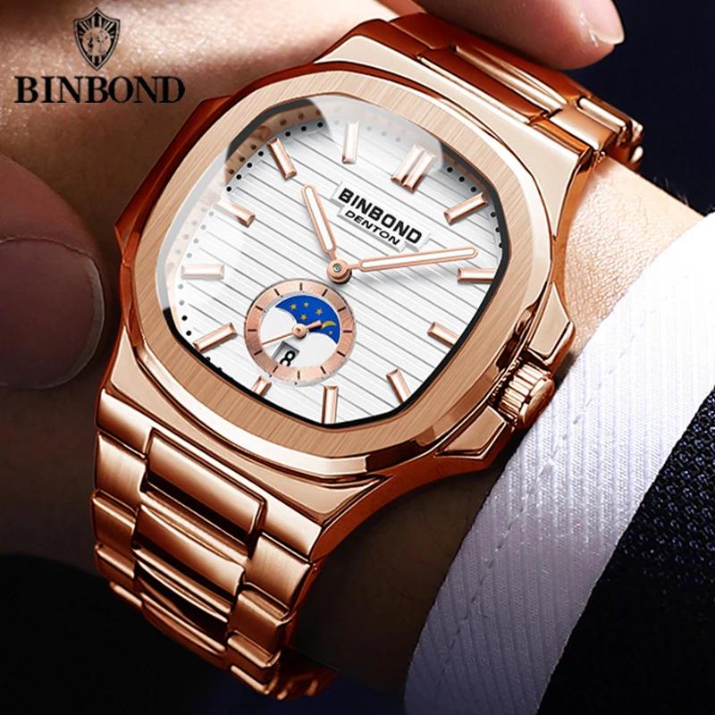 BINBOND Herrenuhren Quarz Mode Klassiker Vielseitig Edelstahl 30M Wasserdicht Leuchtend Luxus Herrenuhren
