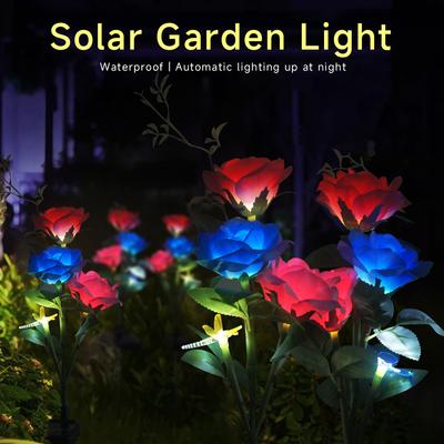 Solar Garden Lights Solar Rose Flower with Butterfly and Dragonfly Waterproof Garden Decoration for Yard Patio Stake Lamp