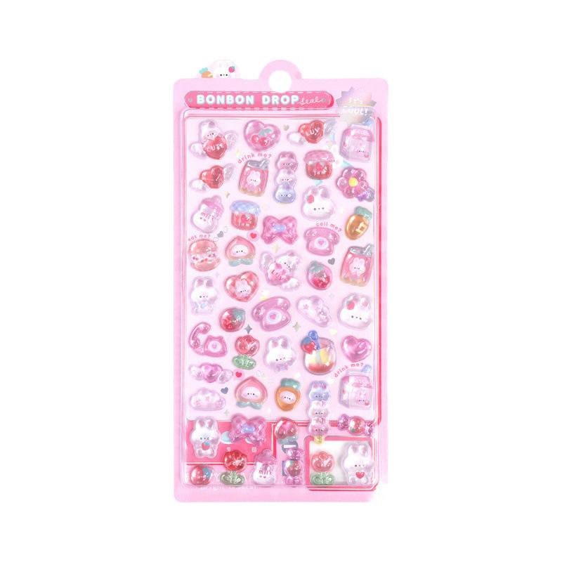 6 Sheets Funny Bear Dinosaur Rabbit 3D Relief Stickers Scrapbooking Diy Diary Decor Journaling Stationery Kawaii Donut Decals