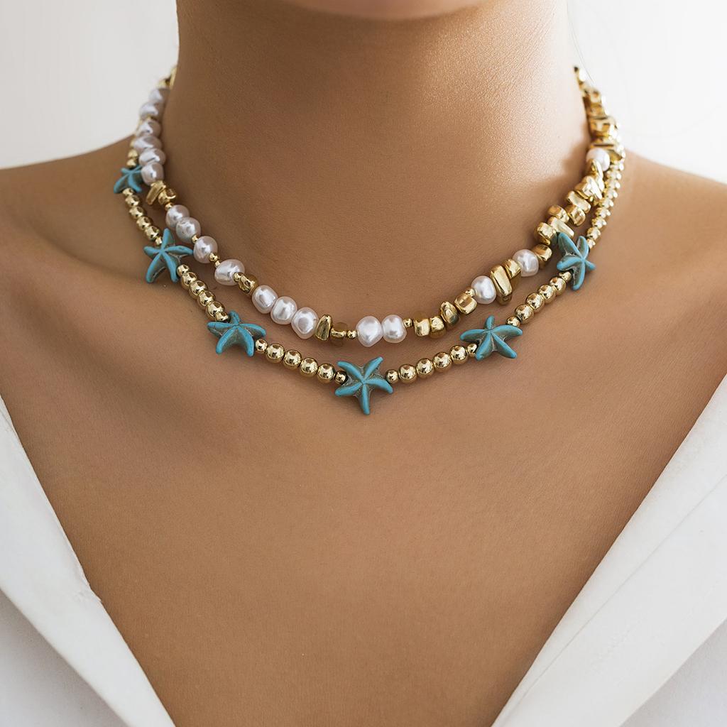 Accessories Beach Ocean Wind Rice Beads Beaded Clavicle Necklace Versatile Starfish Shell Necklace Female