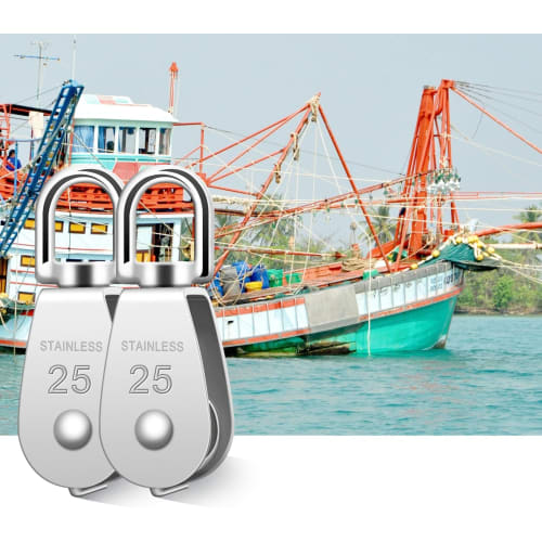 Rissey Swivel Pulley, Stainless Steel Rope Pulley, Wire Pulley, Indoor/Outdoor Use, Cargo Transport, Climbing, Construction Work (M15-Set of 6)