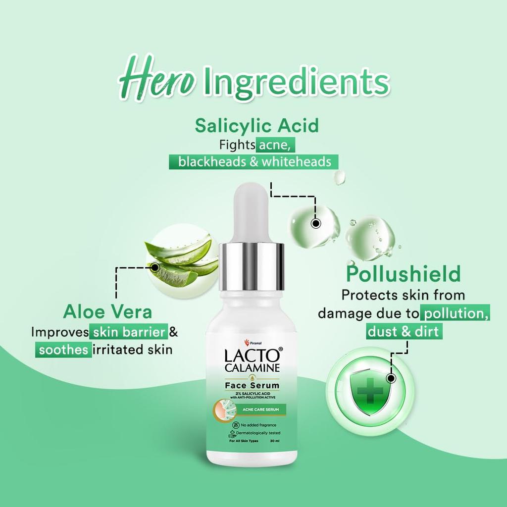 Lacto Calamine 2% Salicylic Acid Face Serum 30ml For Acne Blackheads Oil Control Pores Clear Skin