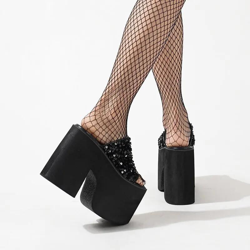 2024 Summer New Thick Heel Slippers Fashion High Heels Thick Sole Women's Slippers Women Shoes Pantuflas De Mujer