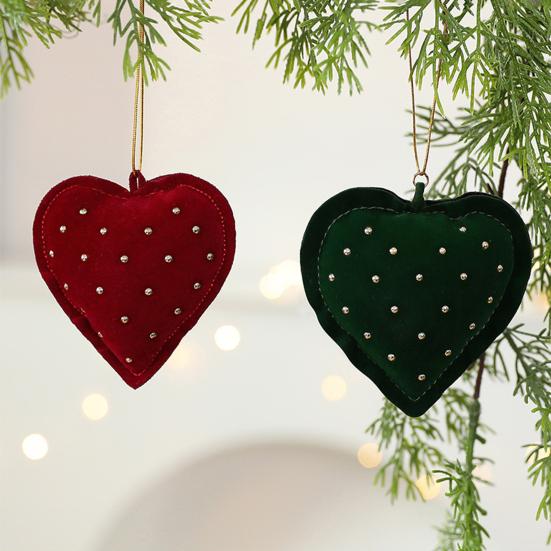 Velvet Christmas Tree Ornaments Rhinestones Heart Bow Shape Hanging Decor for Xmas Tree Window