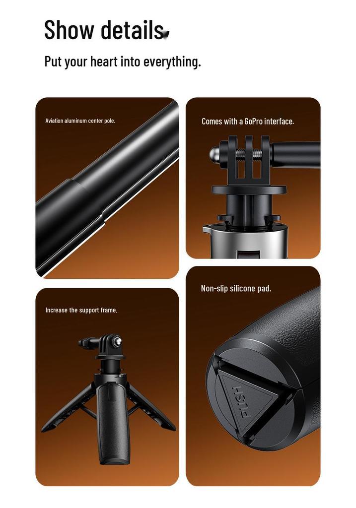 X30 Sports Camera Selfie Stick with One-Button Pop-Open Tripod and Extendable Mount