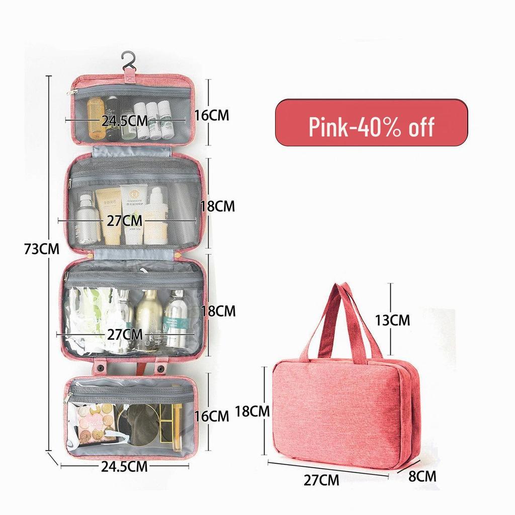 Travel-Friendly Multi-Color Hanging Toiletry & Makeup Bag with Wet and Dry Compartments