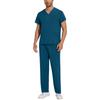 Soild Scrub Working Uniform Suit For Men's Cross V-Neck Short Sleeve Fun T-Shirts Workwear Tee With Pockets