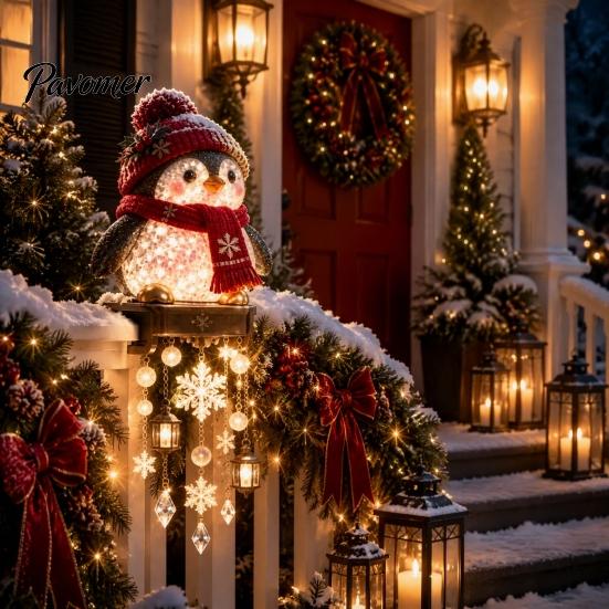 Joyful Holiday Atmosphere Lamps Lighted Christmas Railing Figurine, Cute Santa/Elk/Penguin/Gingerbread Cascading Lights Rail Light for Porch