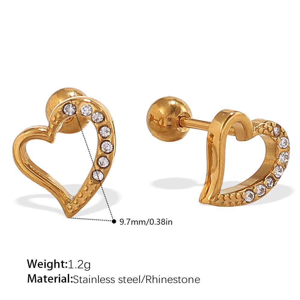 Fashion Light Luxury Gold Love Diamond Earrings Stainless Steel Gold Plated Hollow Design Earrings Women