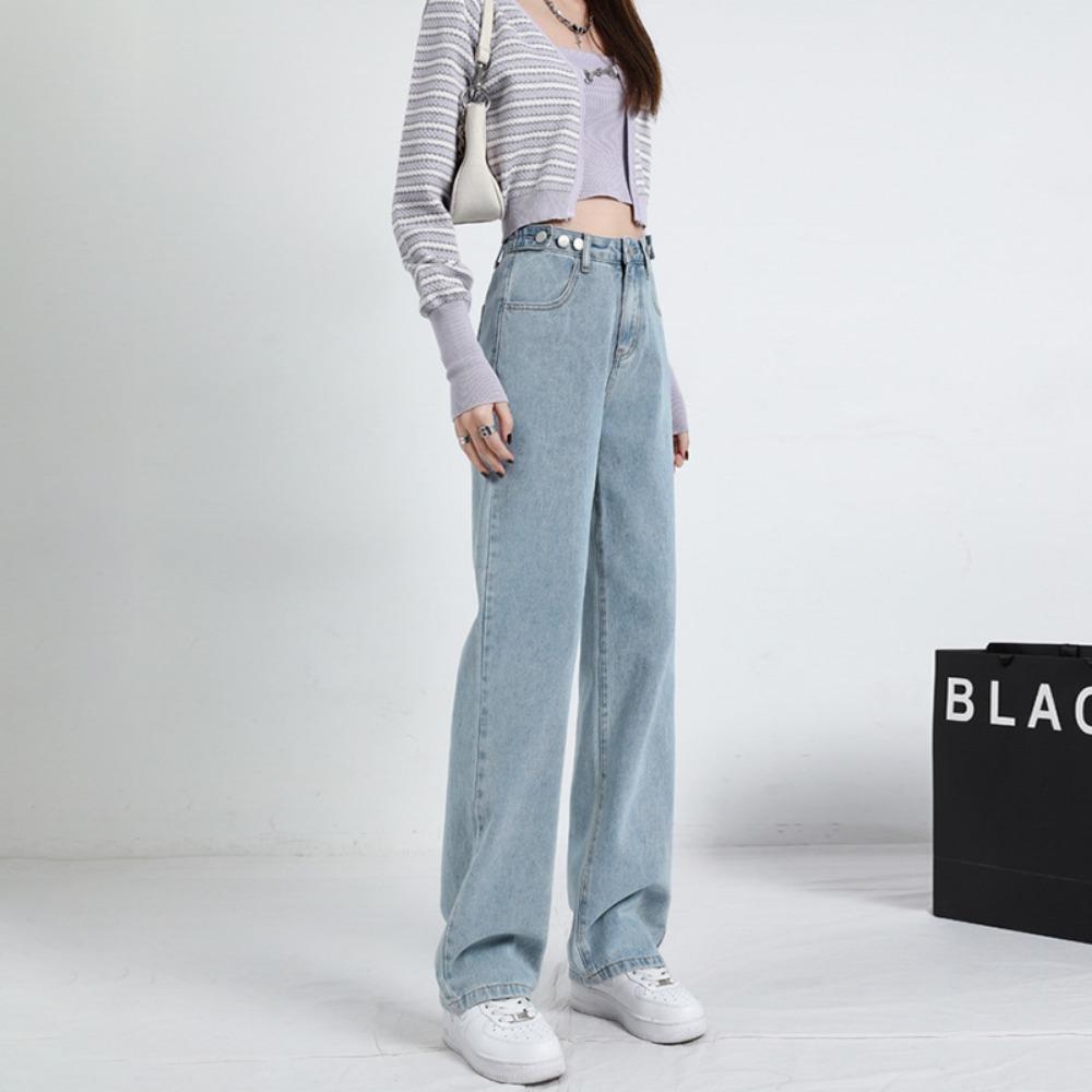 Simple High-waisted Wide-leg Jeans Women's Straight New Spring Loose Drape and Thin Small Floor Pants