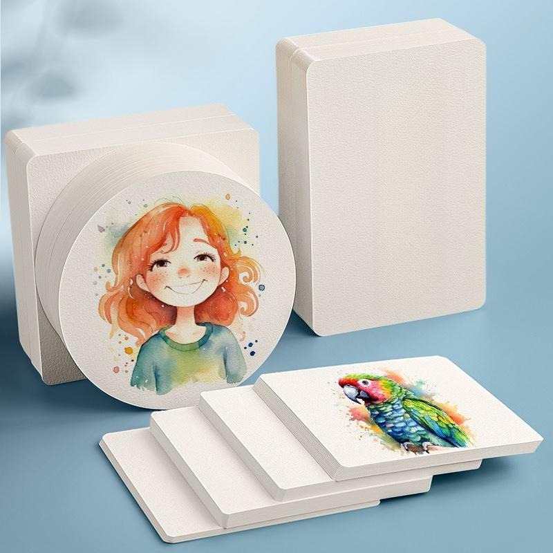 Watercolor Paper Postcard High-value Square Round Cardboard Art Painting Calligraphy Rounded Bookmark Blank Card