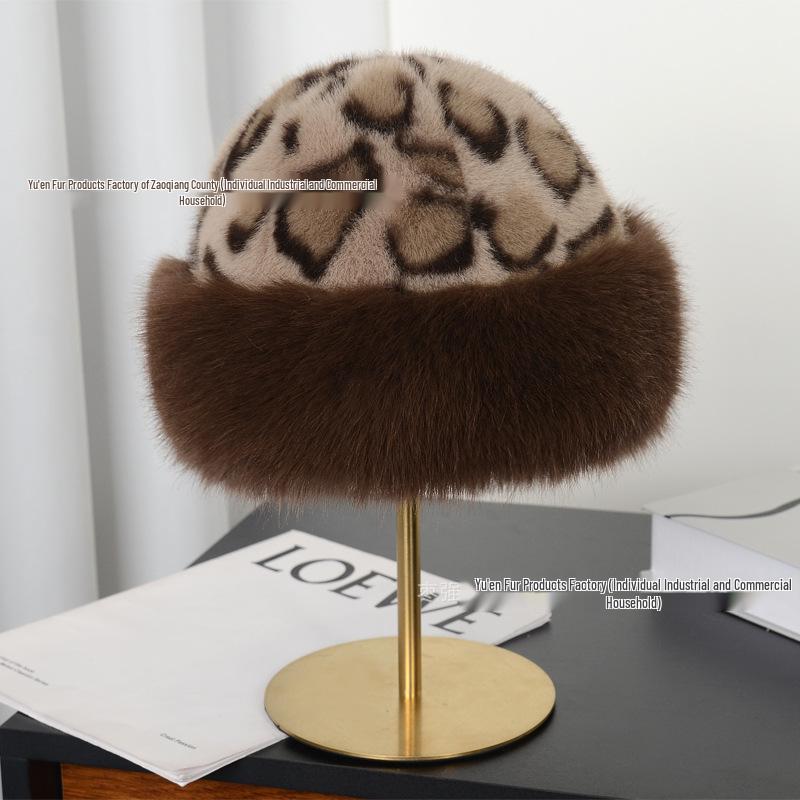 

Women s Leopard Print Faux Fur Mongolian Bucket Hat - Plush, Thickened, and Warm with Ear Protection for Autumn and Winter Outdoors кавовий