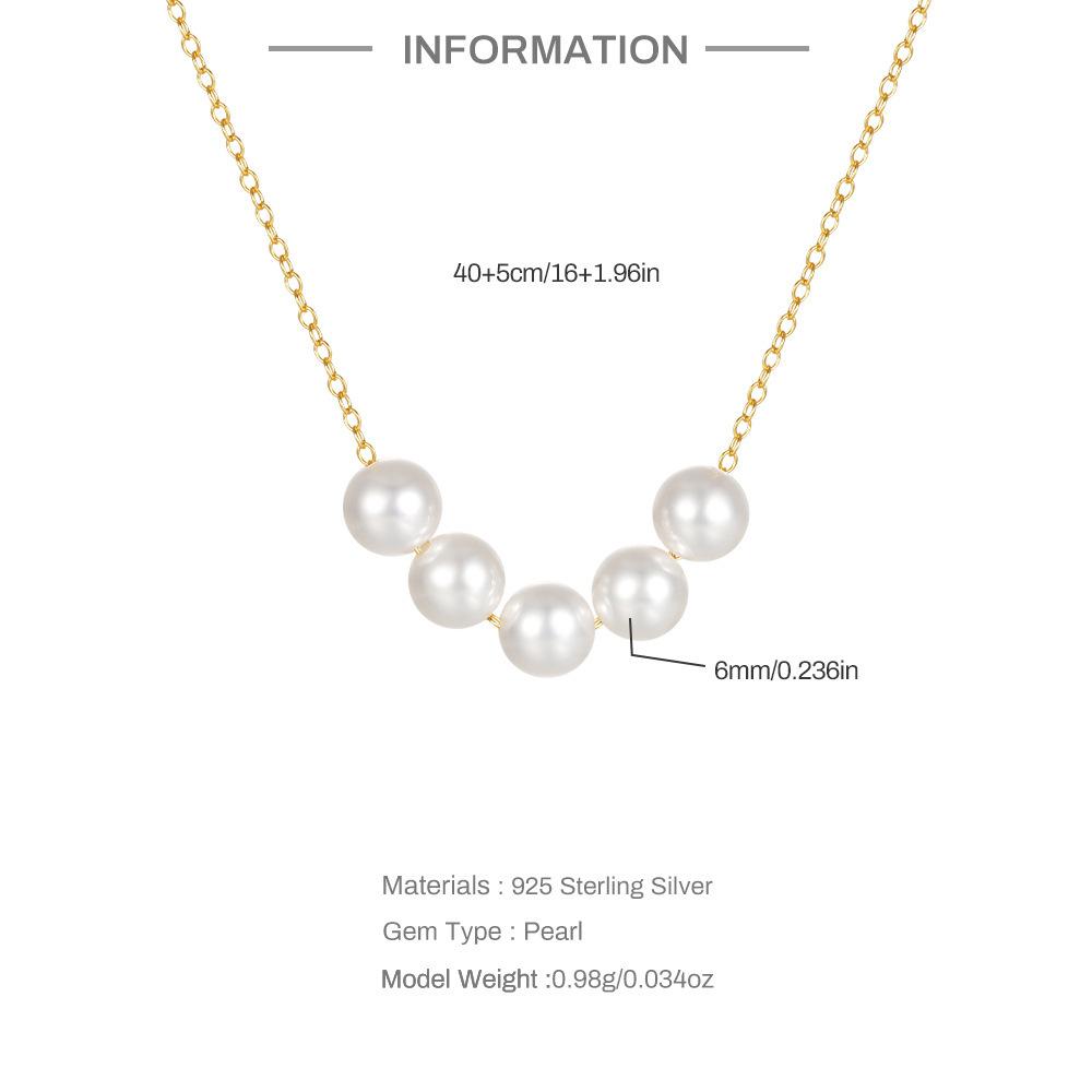 Stylish And Simple Daily S925 Sterling Silver Pearl Necklace Women'S 5 Round Pearls Temperament Collarbone Chain Necklac