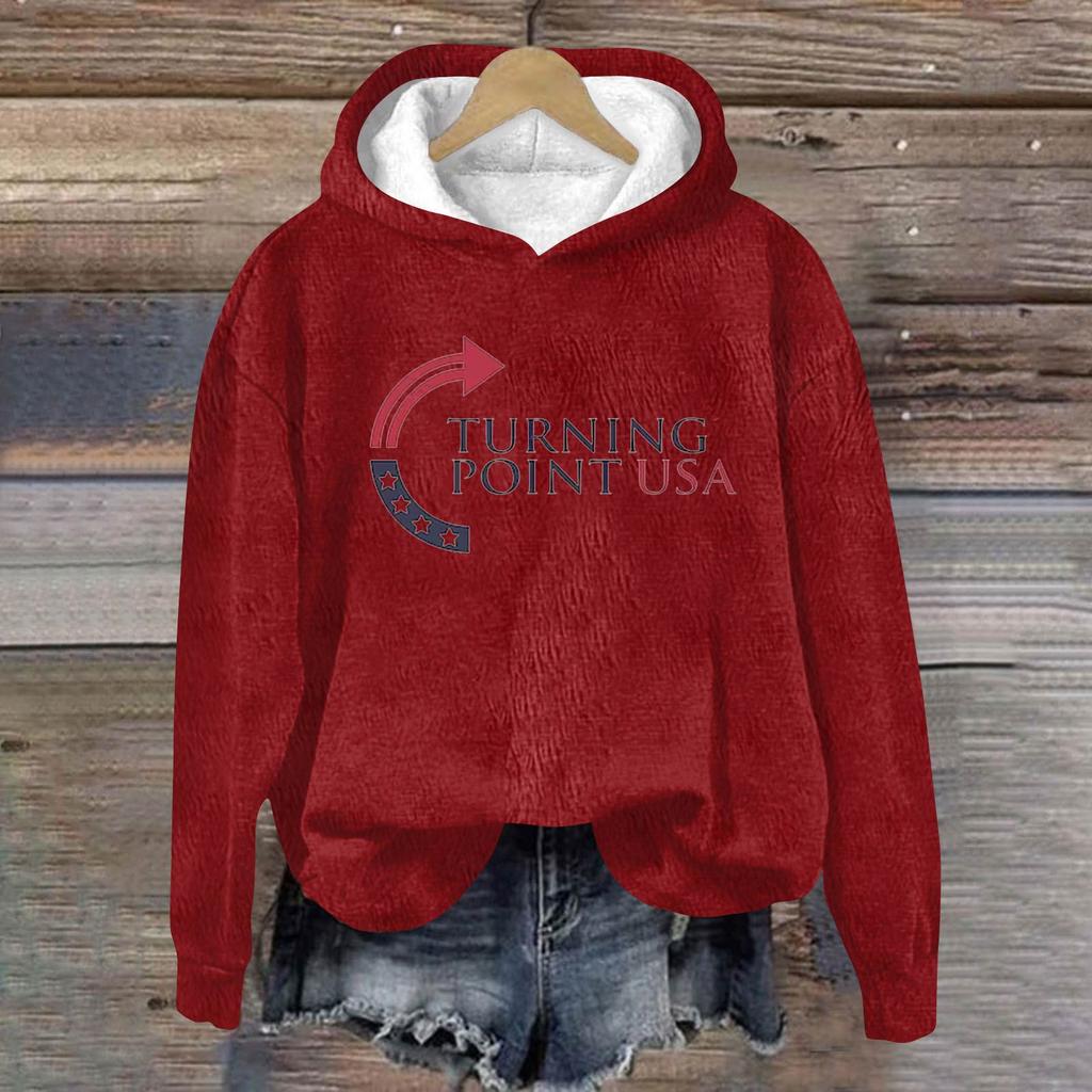 Ladies Fashion Casual Long Sleeve Printed Round Neck Hoodie Pullover Top