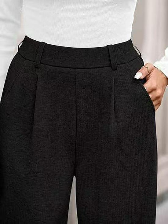 2025 Autumn/Winter European & American Ribbed High-Waisted Wide-Leg Women's Pants - Casual Commute Style