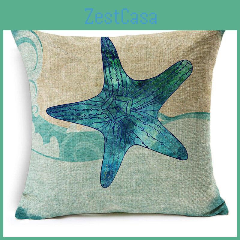 Exquisite 18" Blue Sea Animal Cotton Linen Cushion Cover For Stylish Living Spaces