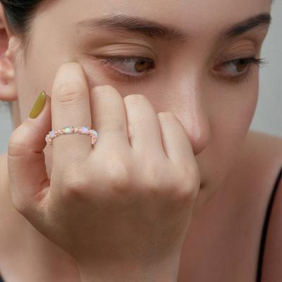 Taklit Opal Ebedi Işıltı Yüzük Işıltılı Oval Sahte Opal Sonsuz Aşk Işık Parmak Yüzüğü Takı Hediye