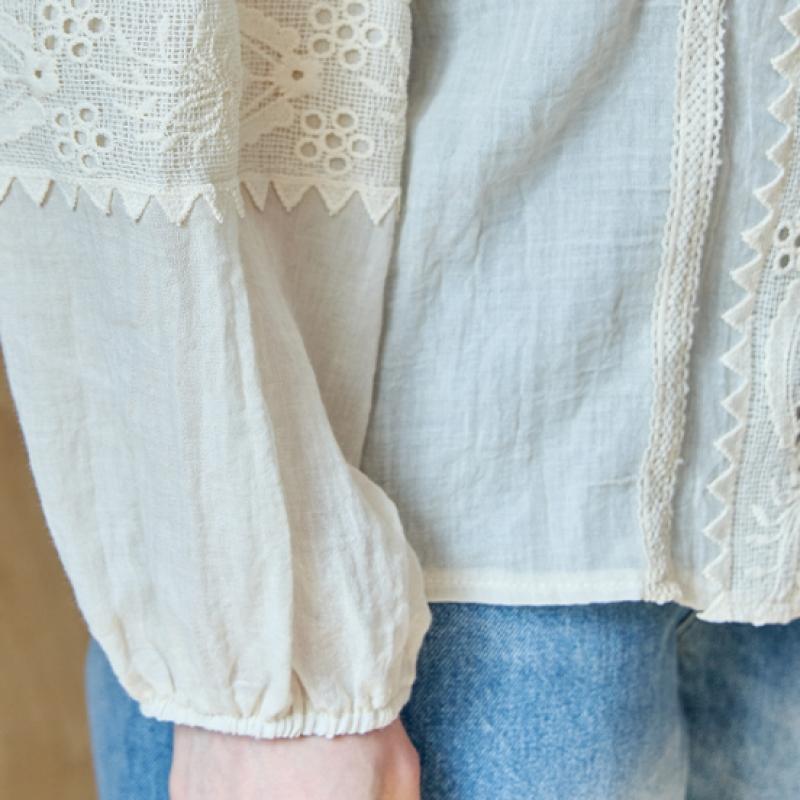MAXZA Ösen spitze Baumwollmischung Rundhals Bluse Ze06qb011nh