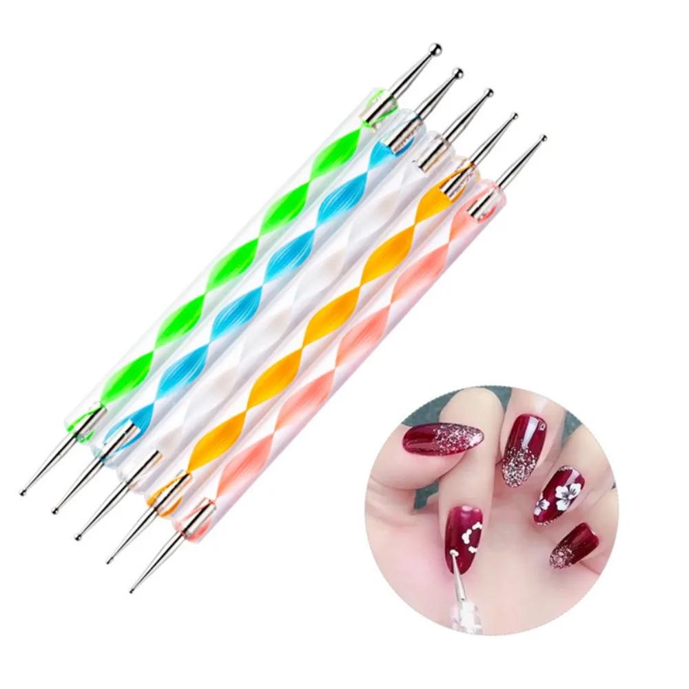 5Pcs 2 Way Nail Art Dotting Pen Dot Paint Marbleizing Manicure Painting Kit Polish Crystal Nail Art Tool Set Girls