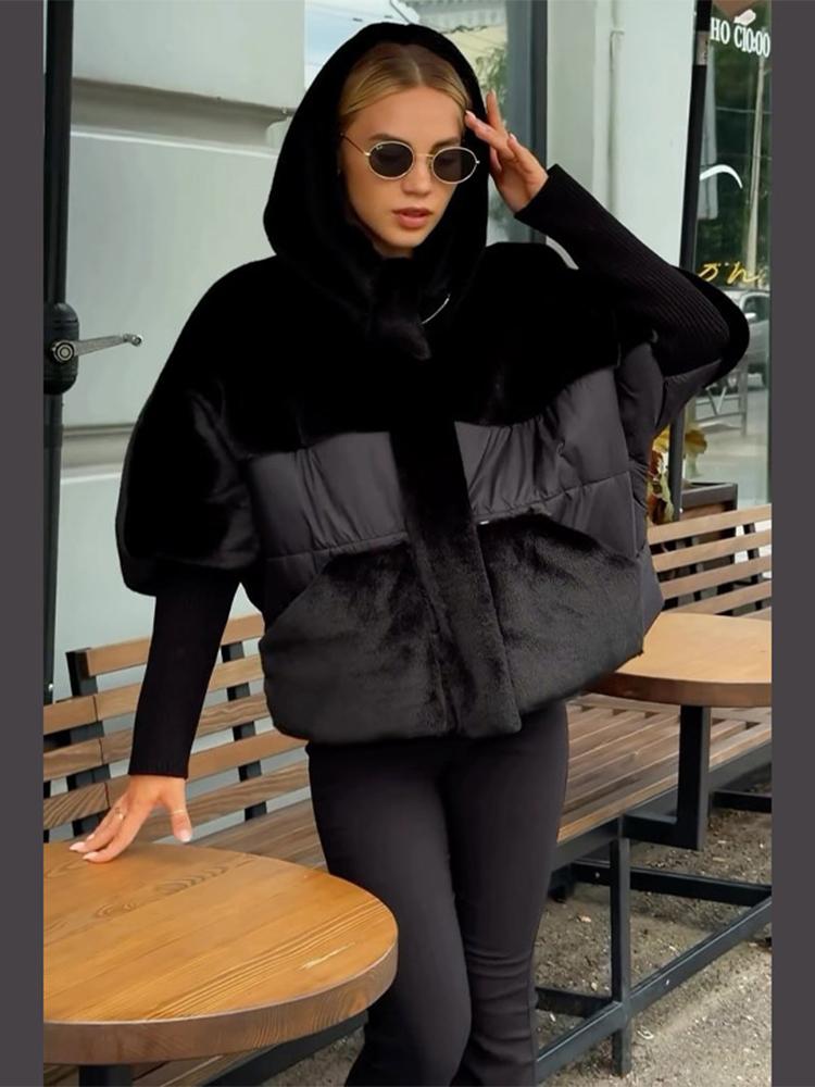 Women's Standing Collar Long Sleeved Zipper Thick Jacket Black Winter