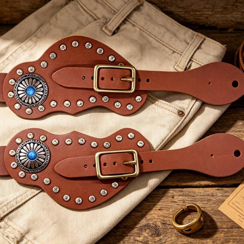 Riding Boot Strap Straps Decorative Metal Rivets LeatherLike Prong Navy Middle Ornament