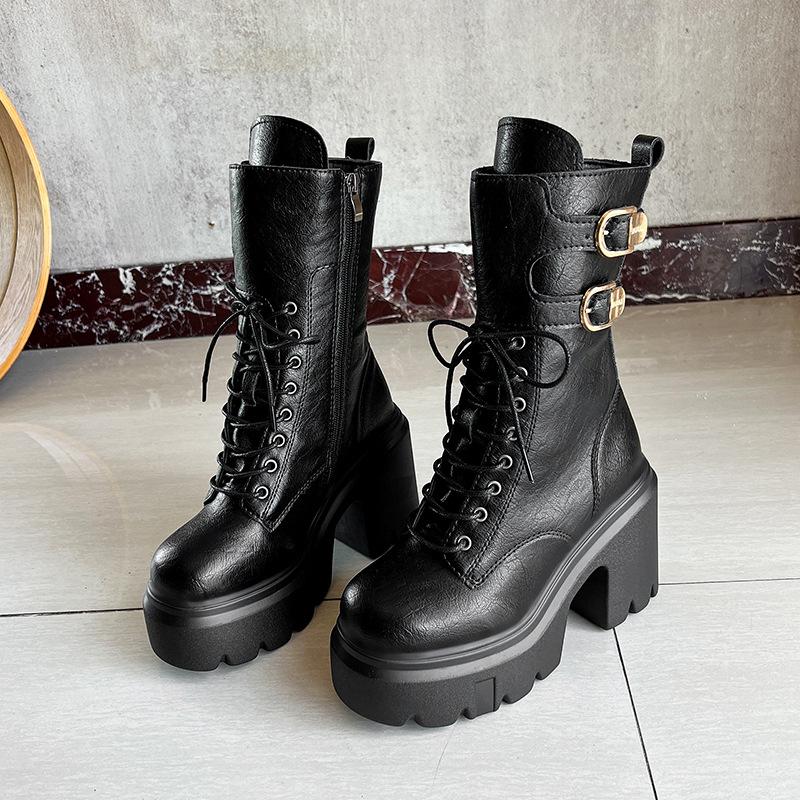 Super high heel thick-soled medium tube Martin boots 2025 new autumn and winter small man orgasm thick heel Martin boots