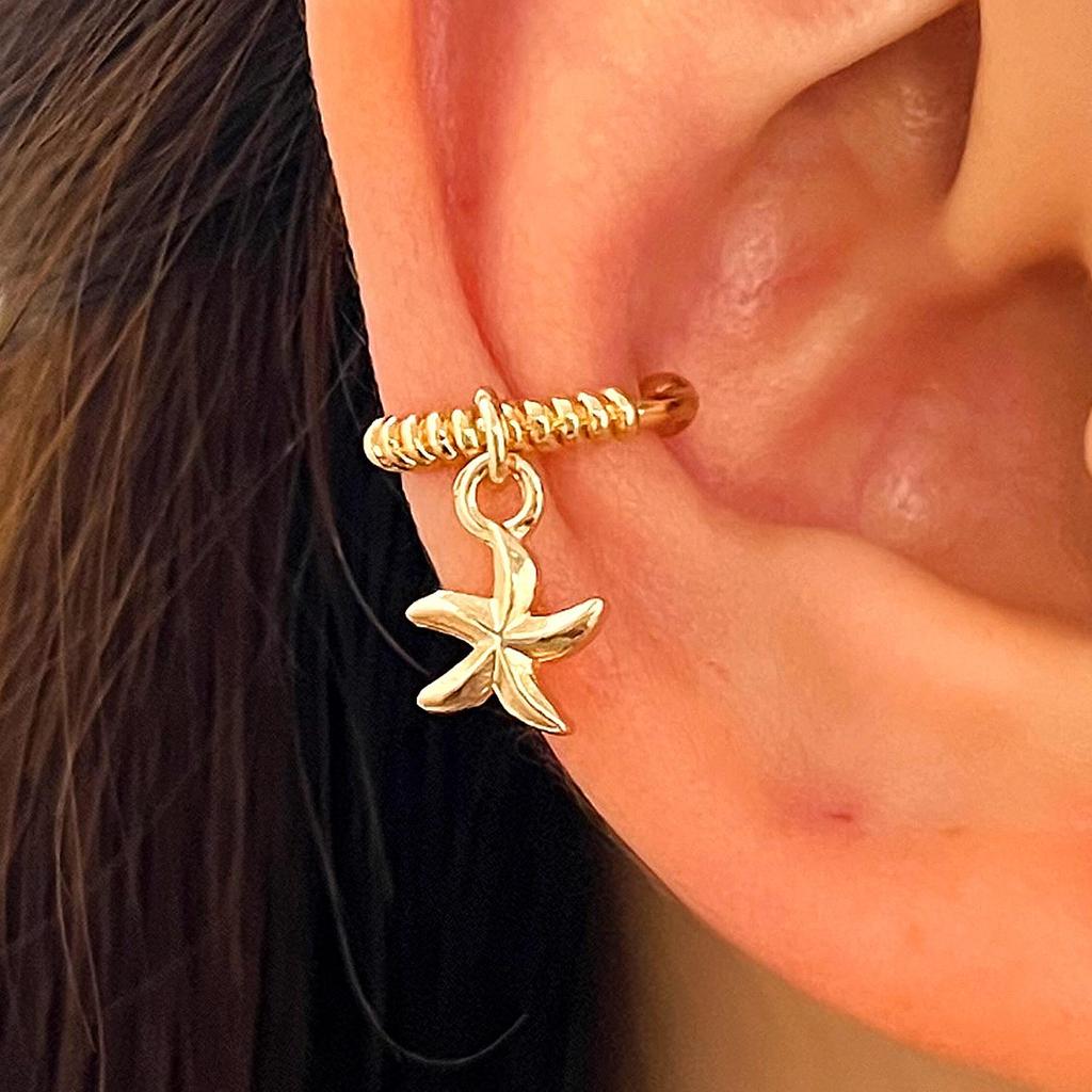 Starfish Seashell Ear Cuff for Non-Pierced Ears - Beach Vacation Ocean Style Women's Accessory