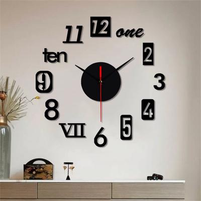 Horloge Murale Silencieuse DIY Sans Cadre 3D Autocollant Surface Miroir Décoration Maison