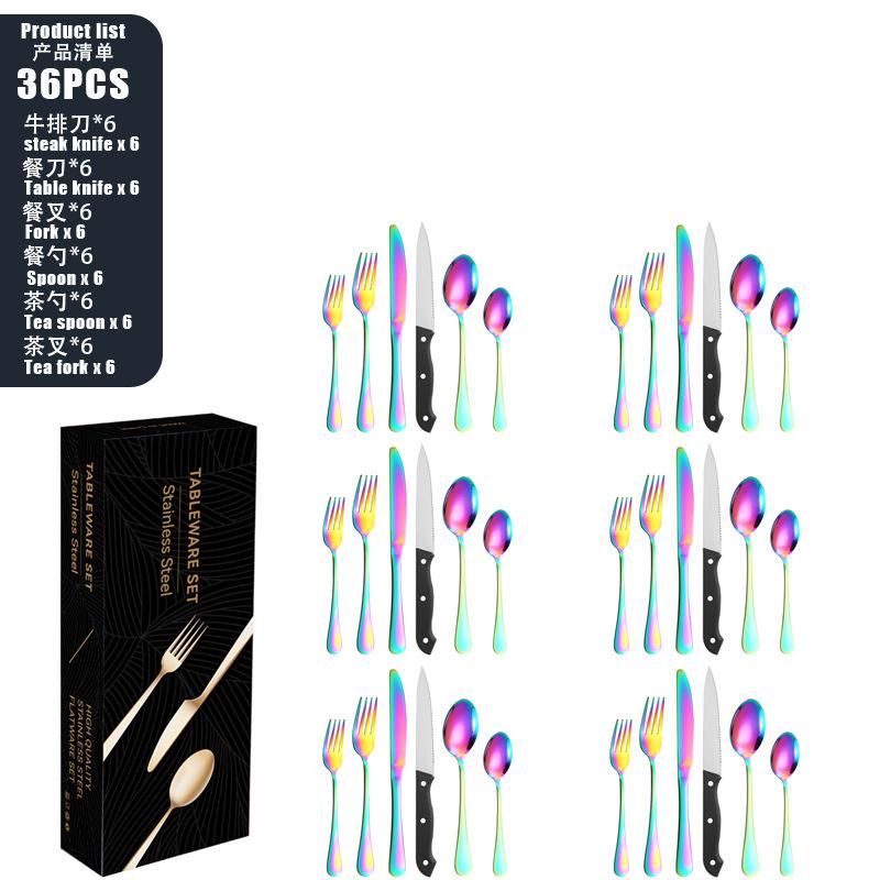 Stainless steel tableware set 8-person knife, fork and spoon set 48-piece set Color boxed steak knife