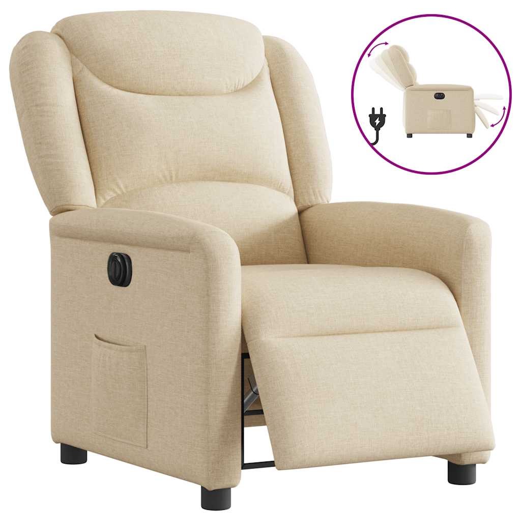Electric Recliner Chair Cream Fabric