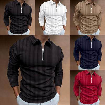 2022 Europäisch & Amerikanisch Herbst/Winter Herren Gestreiftes Langarm Reißverschluss Poloshirt