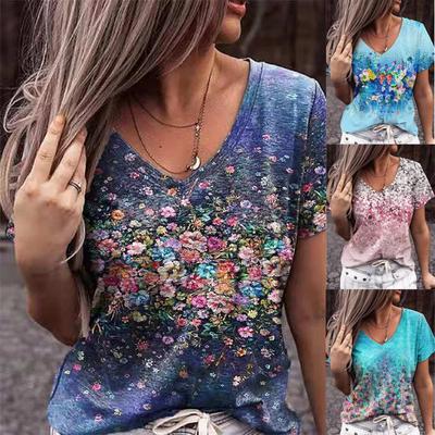 Summer Women Casual Printed T-shirt Loose Short-sleeve Top Plus Size Tee