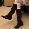 Suede Women Chunky Knee High Boots Mid Heels Fashion Walking Shoes  Winter New Trend Goth Casual Woman Chelsea Long Botas