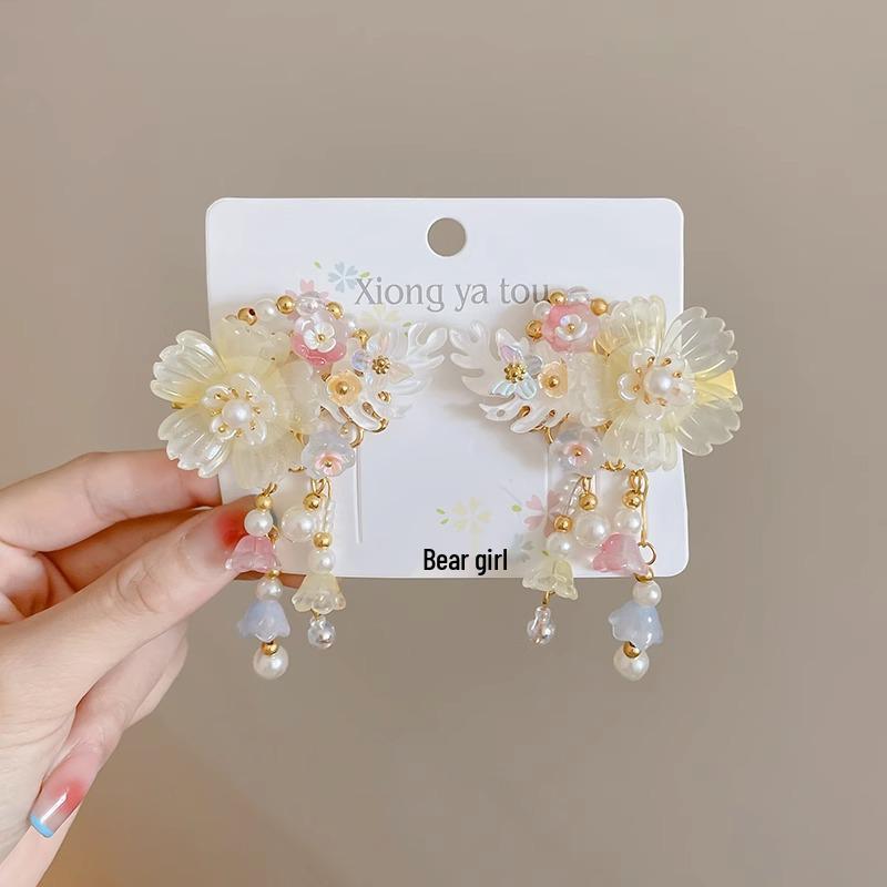 

Ретро заколки для волос Ханфу для девочек: Сказочный головной убор с кисточками в виде цветов и элегантные заколки для волос