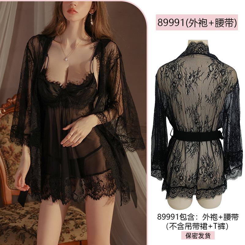 Sexy Halter Lace Seductive Nightgown Set, Romantic Underwear, Hot Steel Ring Gathering Pajamas 8999