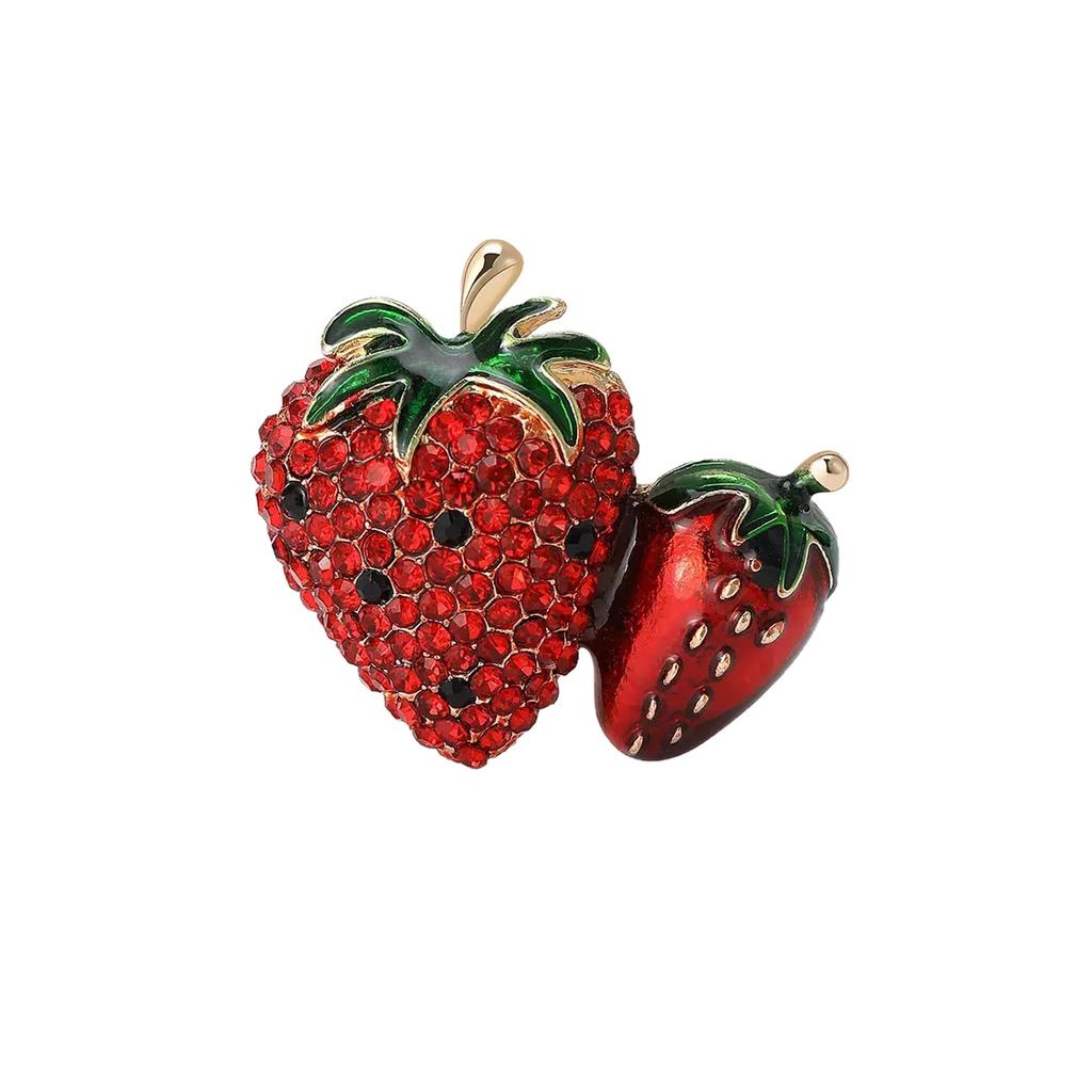 Strawberry Brooches For Women Lady Shining Rhinestone Fruits Party Office Brooch Pins Gifts Decoration