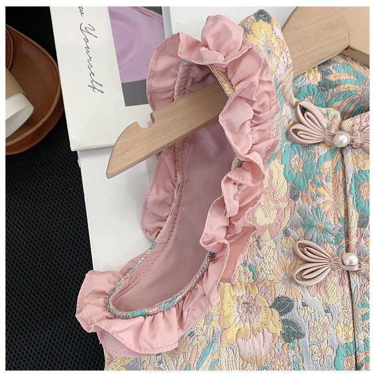 Trzyczęściowy zestaw retro w stylu chińskim dla małych dziewczynek (2025)