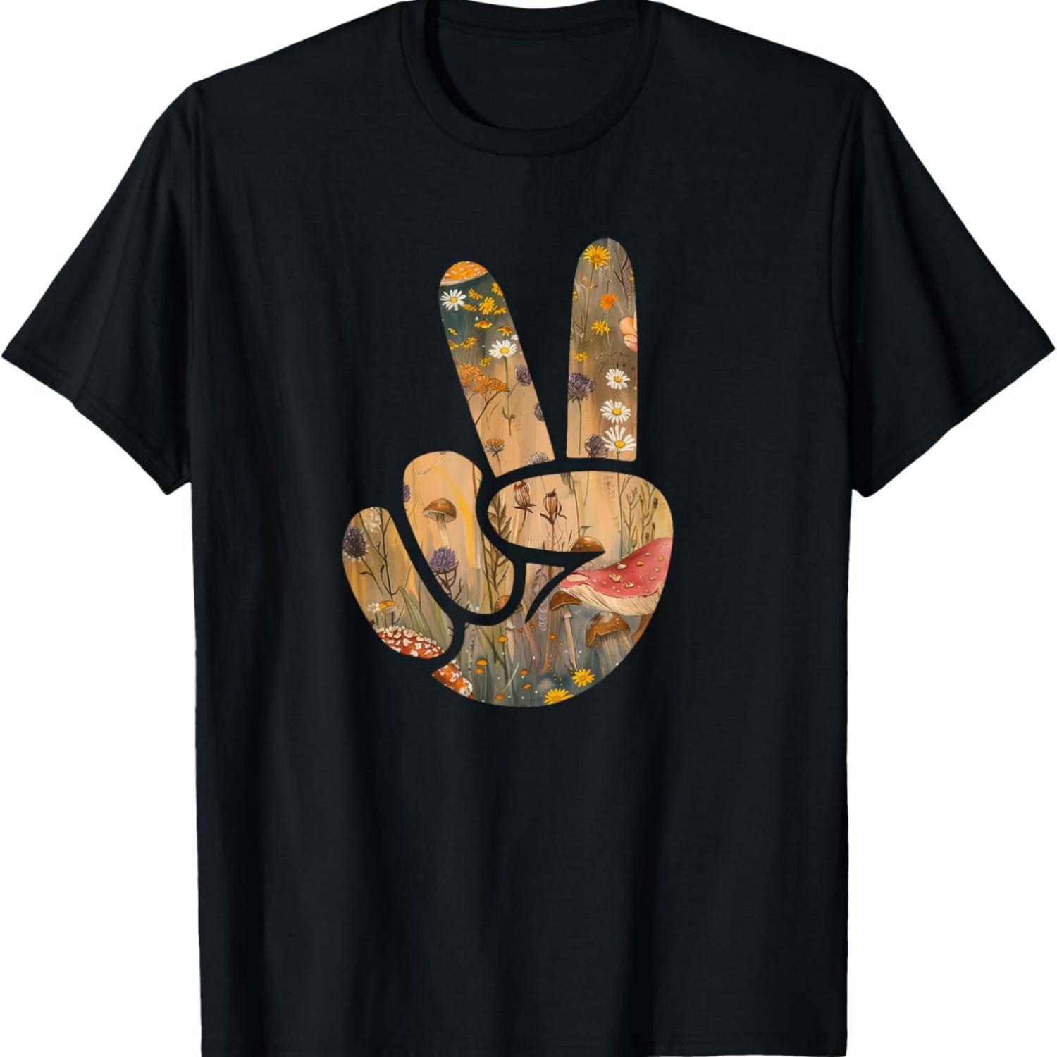 

Natural Silhouette Forest Meadow Cottagecore Peace Sign Hand T-Shirt(59) S чёрный