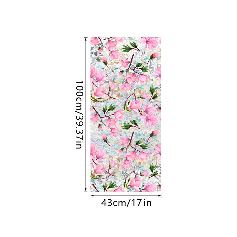 Window Film Static Cling Privacy Protection Stained Glass Film PVC Stained Colorful Plants Flowers Printed Home Decor Stickers